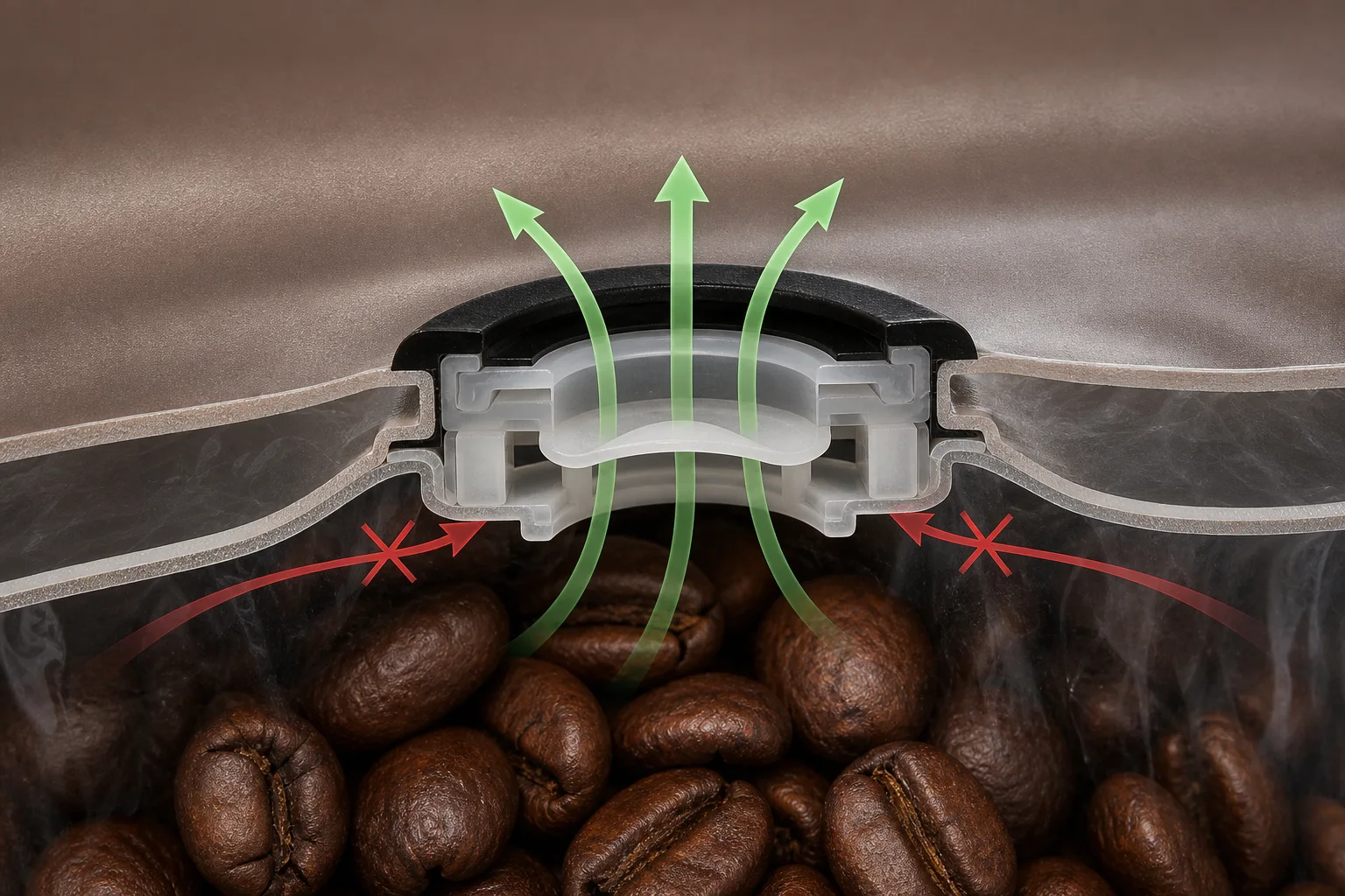 焙煎豆のガスだけを外へ逃がすコーヒー袋の一方弁