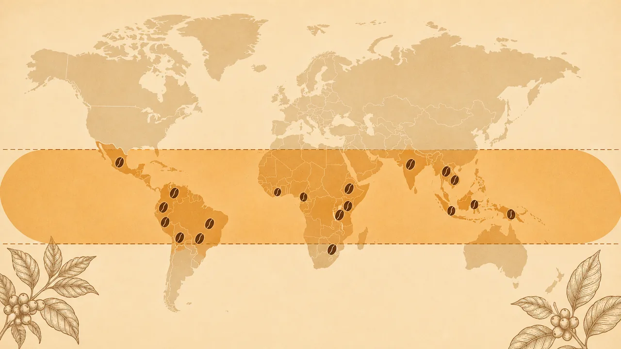 コーヒーベルトを示す世界地図