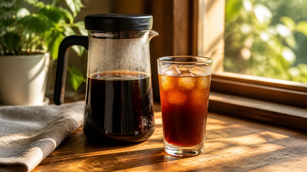 水出しコーヒーポットとアイスコーヒーのグラス